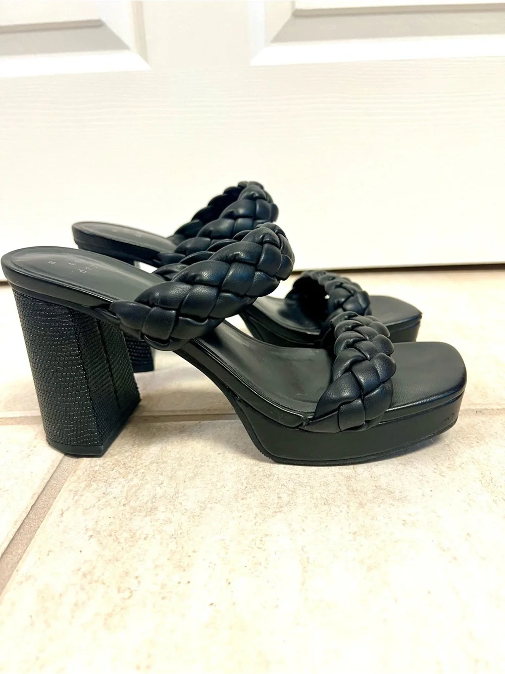 A New Day 6.5M Black Braided Double-Strap Platform Heeled Sandals gothic chunky